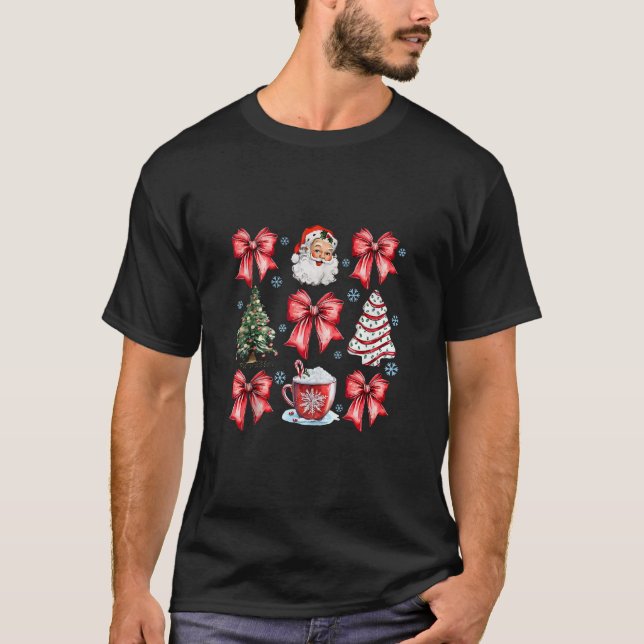 T-shirt Coquette Bow Santa Christmas Tree Cake Candy Cane  (Devant)