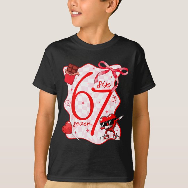 T-shirt Coquette Bow Six Seven 67 Meme Dabbing Heart Valen (Devant)