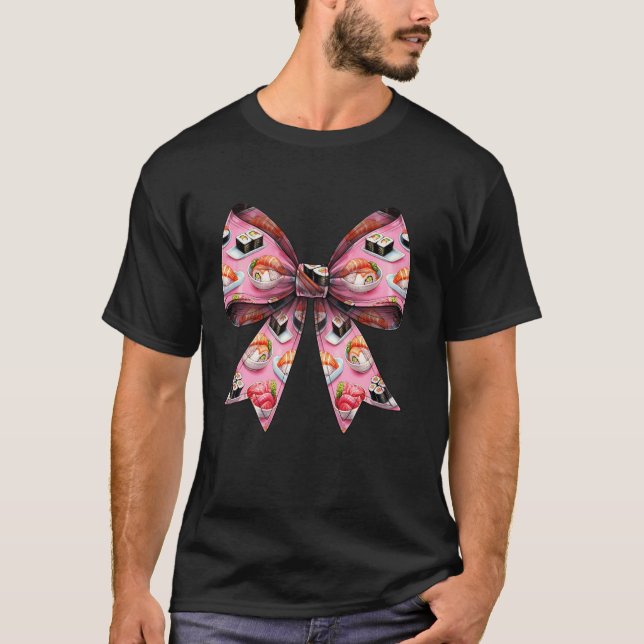 T-shirt Coquette Bow Sushi japonais Motif alimentaire rose (Devant)