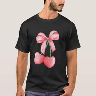 T-shirt Coquette Cerisier Forme Coeur Bow Kawaii Esthétiqu