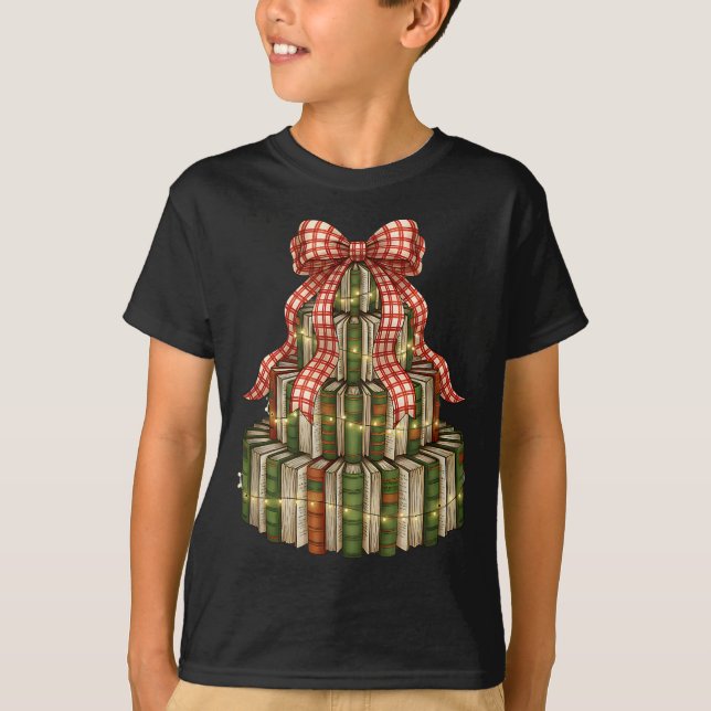 T-shirt Coquette Christmas Book Tree All Booked For Christ (Devant)