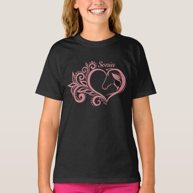 T-shirt Coquette Coeur rose Cheval Fille Feminine Élégante (Devant)