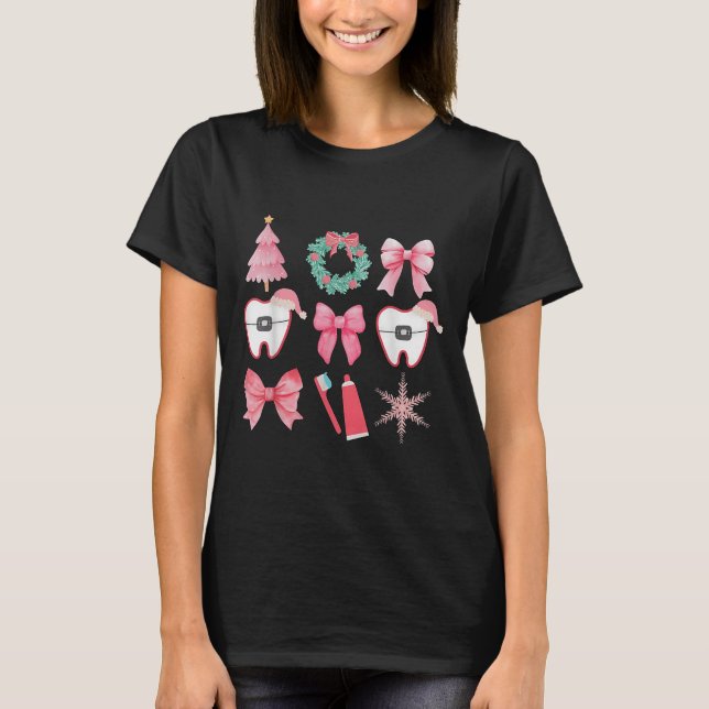 T-shirt Coquette de Noël Bow Orthodontie dentaire C (Devant)