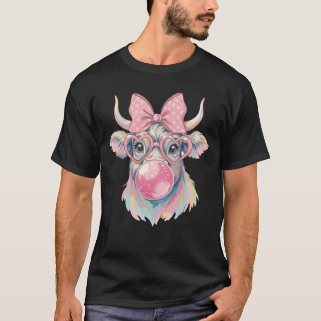 T-shirt Coquette Highland Cow Bubblegum (Devant)