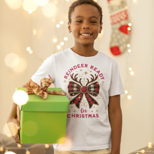 T-shirt Coquette Noël Plaid Reinder Ready Bow