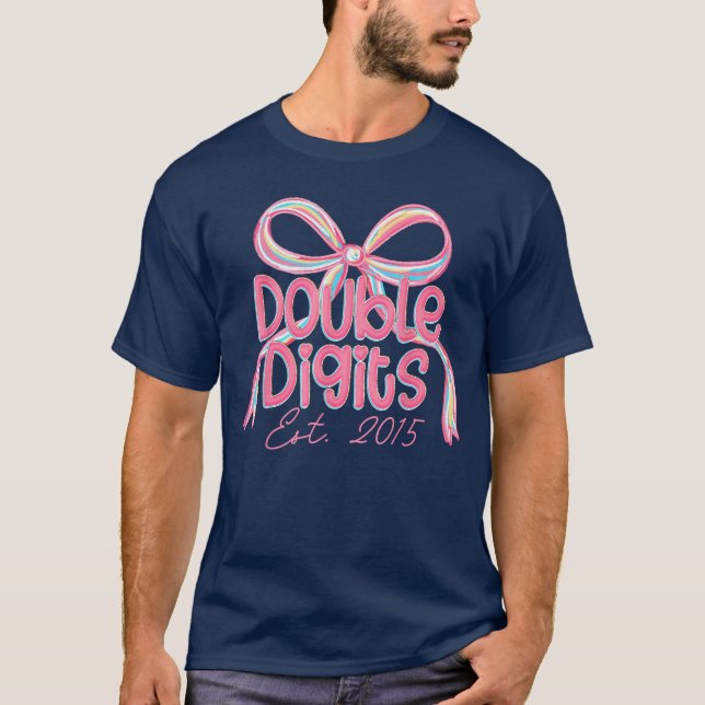 T-shirt Coquette Pink Bowen Double Digits 10th Birthday Es (Devant)