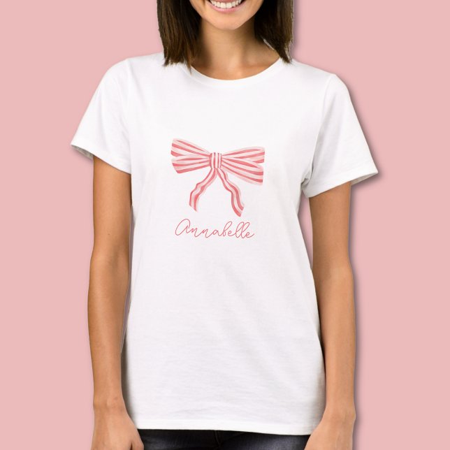 T-shirt Coquette rose Aesthétique Bow Girl rougit (Coquette Pink bow t-shirt - personalize with your own name or choice of text.)