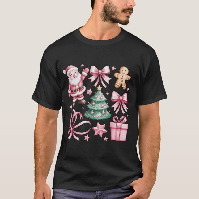 T-shirt Coquette rose mignonne Bow Père Noël Noël Arbre No (Devant)