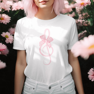 T-shirt Coquette Rose Treble Clef Music Bow Simple