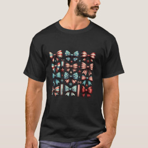 T-shirt Coquette Rouge Blanc Et Bleu Américain Bows Funny