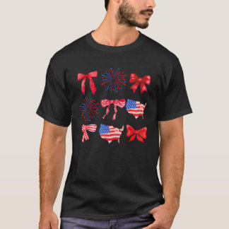 T-shirt Coquette Rouge Blanc Et Bleu Américain Bows Funny