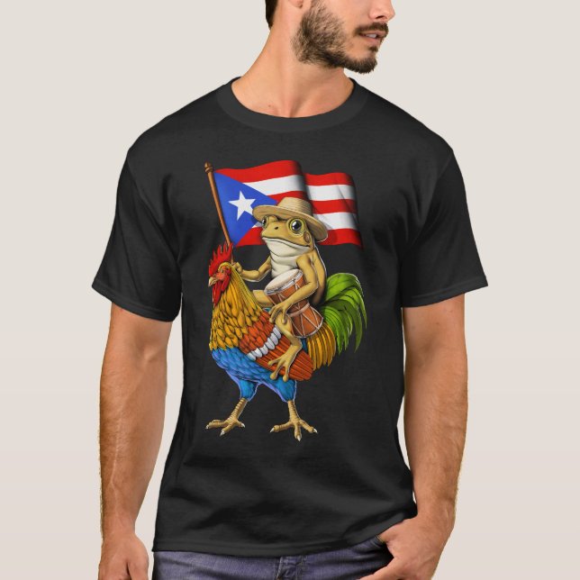 T-shirt Coqui Frog Portoricain Riding Rooster (Devant)