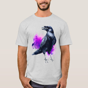 T-shirt Corbeau avec Arrière - plan d'aquarelle violet
