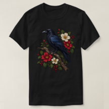 Corbeau gothique perché sur une branche florale Co