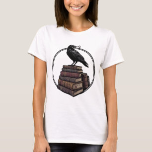T-shirt Corbeau gothique sur des livres anciens - Art de l