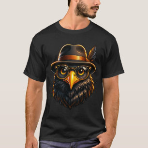 T-shirt Corbeau Hipster avec Chapeau & Lunettes
