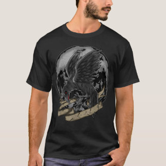 T-shirt Corbeau Noir Corneille Mystique à Pleine Lune