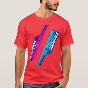 T-shirt Corey Tiger 80's Rétro Claviers Rose et Bleu