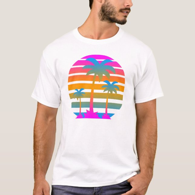 T-SHIRT COREY TIGER RETRO SUNSET PALMIERS (Devant)