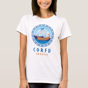 T-shirt Corfou, Grèce Conception de navire grec pour femme