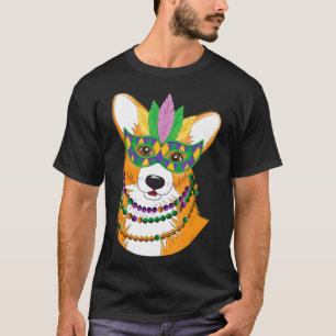 T-shirt Corgi avec collier de perles Mardi Gras Masque Chi