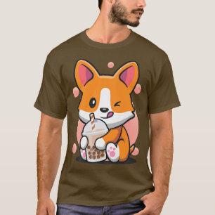 T-shirt Corgi Boba Tea Funny Chien à la botte Bubble Tea C