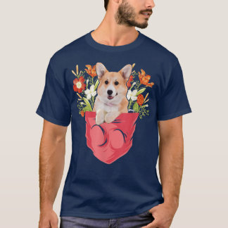 T-shirt Corgi Chien Dans Poche Floral Match Chien Propriét