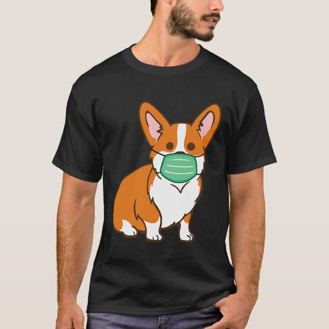 T-shirt Corgi Chien Masque Visage Masque Distances sociale (Devant)