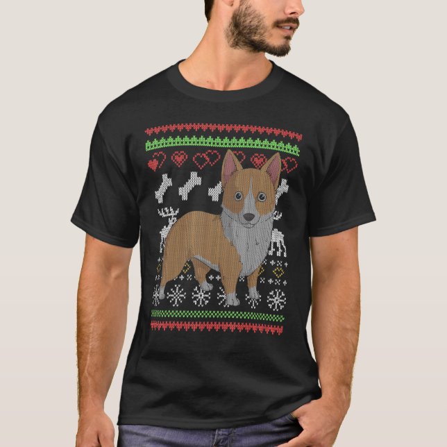 T-shirt Corgi Chien Père Noël Moche Motif de Noël X Mas (Devant)