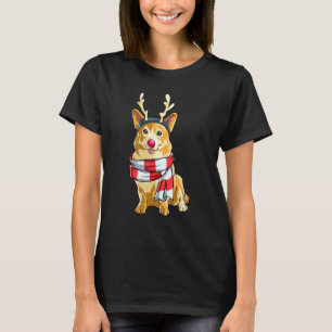 T-shirt Corgi Chien Renne Écharpe Nez Rouge Noël