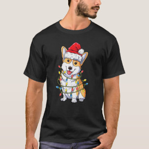 T-shirt Corgi Chien Santa Chapeau Noël Lumières Chien Noël
