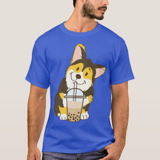 T-shirt Corgi Couleur Tri Cute Et Boba Chien Bubble Thé De