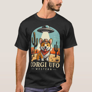 T-shirt Corgi Cowboy Ufo Funny Western Alien