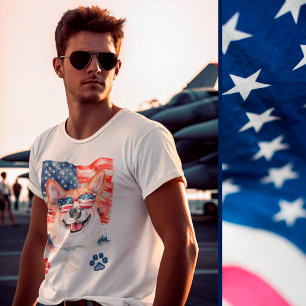 T-shirt Corgi de chien rouge blanc et bleu américain 4 jui