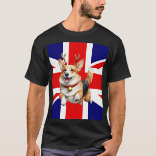 T-shirt Corgi de Noël britannique avec Antlers de rennes