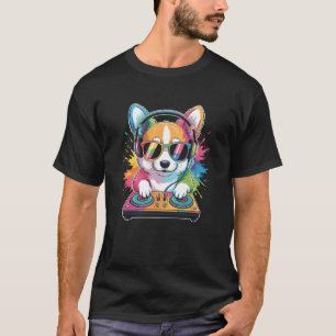 T-shirt Corgi DJ sur platines EDM Synthesizer Musique Rave