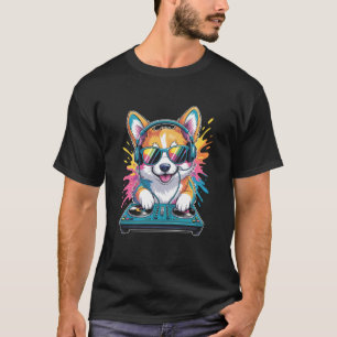 T-shirt Corgi DJ sur platines EDM Synthetiseur Musique Rav