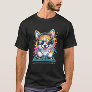 T-shirt Corgi DJ sur platines EDM Synthétiseur Musique Rav