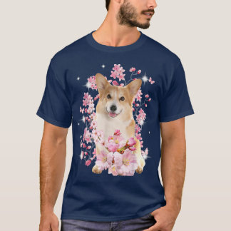 T-shirt Corgi Dog Japanese Cherry Blossom Sakura Flower