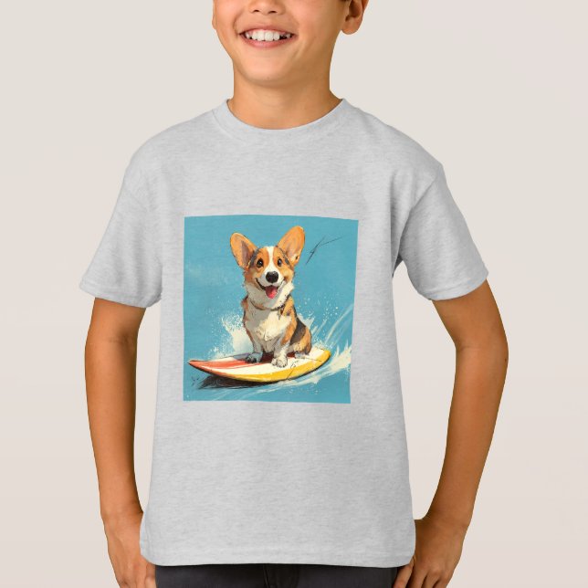 T-shirt Corgi Dog Riding Surfboard (Devant)