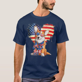 T-shirt Corgi Dog USA Drapeau 4 juillet Indépendance Corgi