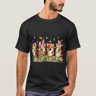 T-shirt Corgi Dogs With Bunny Ears Egg Basket Easter Day
