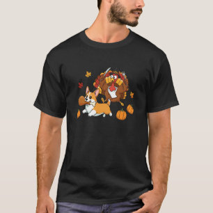 T-shirt Corgi drôle Dinde Automne Action de grâce Femmes H