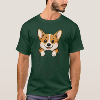 T-shirt Corgi drôle qui regarde dans la poche Animal Amour