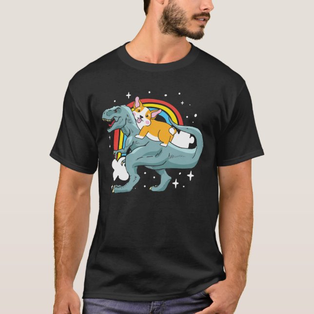 T-shirt Corgi équitation Dinosaur (Devant)