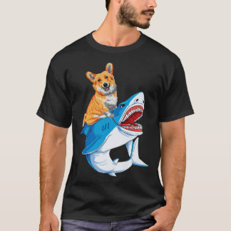 T-shirt Corgi équitation Requin, Dons De Chien Pour Amoure