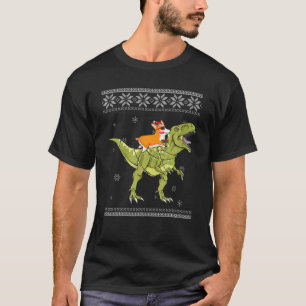 T-shirt Corgi équitation T Rex Dinosaur Noël Lumière Noël