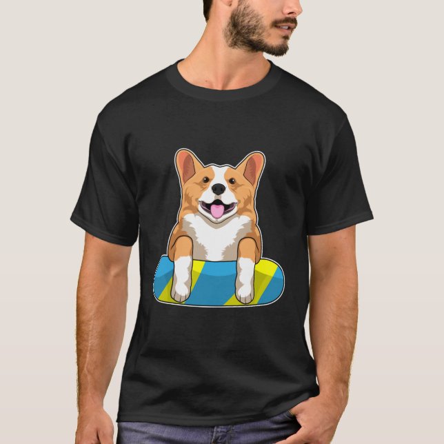 T-shirt Corgi gallois à la nage avec planche (Devant)