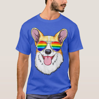 T-shirt Corgi Gay Pride Flag LGBT Rainbow Sunglasses Corgi