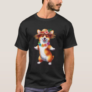 T-shirt Corgi Hawaïen dansant avec des fleurs tropicales C